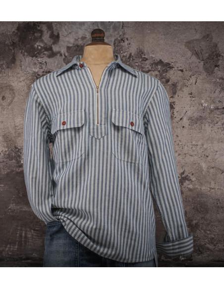 Das Hemd "WORKER ZIP" Indigo White Stripes – Fleurs de Bagne