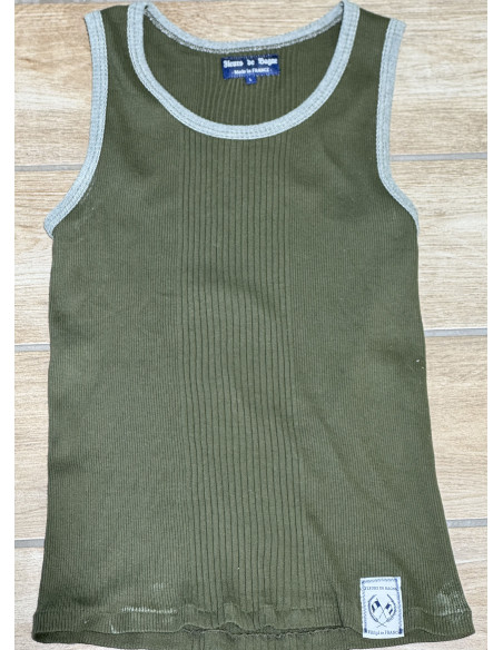Gileton du Pegriot Khaki Tank Top, Khaki Marl Ribbed Trim - Fleurs de Bagne - Second Hand