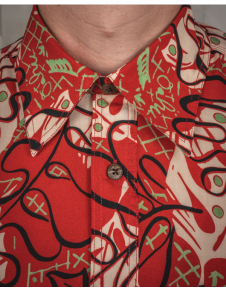 1948 Surf Shirt Kahoolawe Red Hawaiian Silk Shirt - Pike Brothers