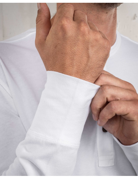 Camiseta 1927 Henley Shirt Long Sleeve Pure White - Pike Brothers