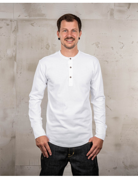 Camiseta 1927 Henley Shirt Long Sleeve Pure White - Pike Brothers