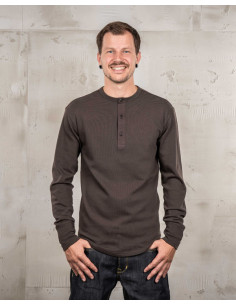 Long-Sleeve Henley Button-Neck T-Shirt Coffee - 1954...