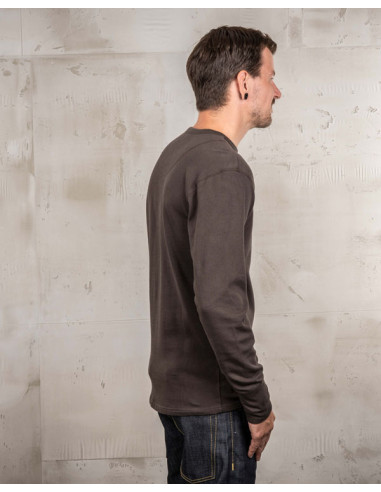 Long-Sleeve Henley Button-Neck T-Shirt Coffee -...