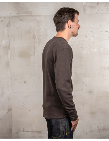 Henley T-shirt met knoopsluiting en lange mouwen Koffie - 1954 Utility Shirt Long Sleeve Coffee - Pike Brothers