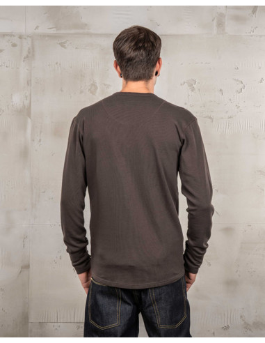 Long-Sleeve Henley Button-Neck T-Shirt Coffee -...