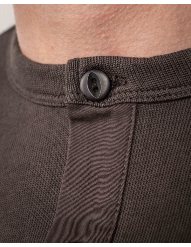 Long-Sleeve Henley Button-Neck T-Shirt Coffee -...