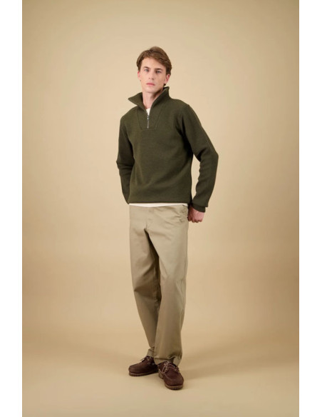 Truckerpullover Youri Merinowolle Khaki – Nitto Knitwear Inc.