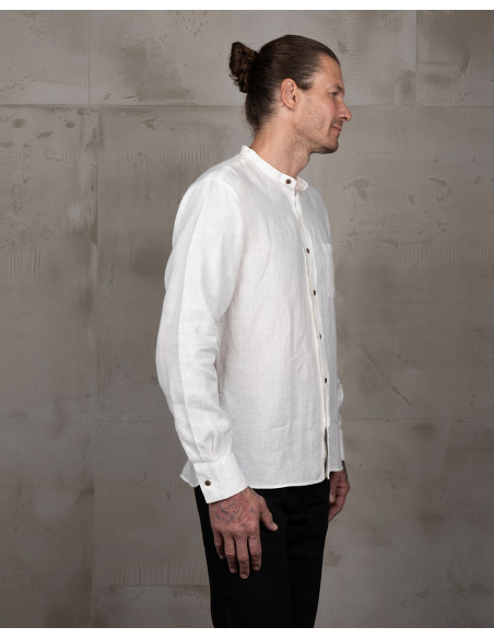 Mandarin Collar Shirt 100% Cotton White - 1923 Buccanoy Shirt White Chambray - Pike Brothers