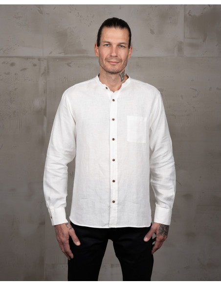 Weißes Maokragen-Hemd 100 % Baumwolle – 1923 Buccanoy Shirt white chambray – Pike Brothers