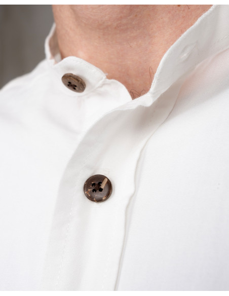 Mandarin Collar Shirt 100% Cotton White - 1923 Buccanoy Shirt White Chambray - Pike Brothers