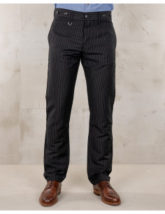 Schwarze Hose aus Leinen/Wolle mit grauen Streifen – 1947...