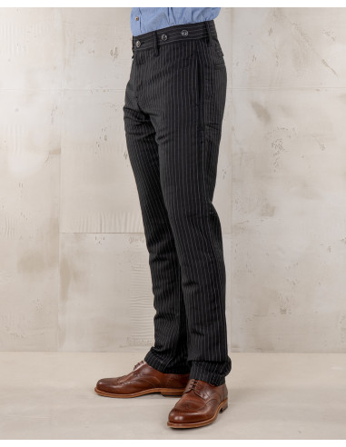 Black linen/wool trousers with grey stripes -...
