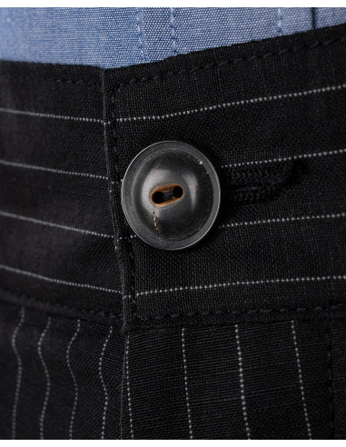 Zwarte linnen/wollen broek met grijze strepen -...