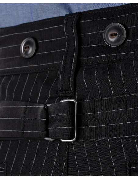 Black linen/wool trousers with grey stripes - 1947 Harvester Trousers Chicago black - Pike Brothers