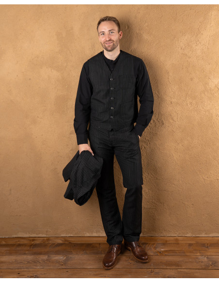 Zwarte linnen/wollen broek met grijze strepen - 1947 Harvester Trousers Chicago black Pike Brothers