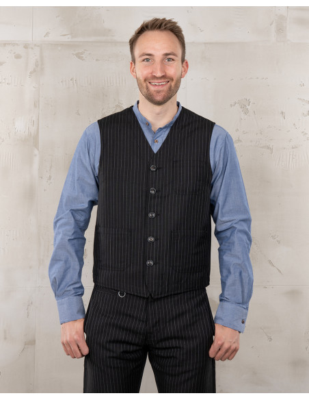 Black wool/linen vest with grey stripes - 1937 Roamer Vest Chicago black Pike Brothers