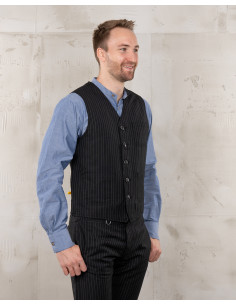 Black wool/linen vest with grey stripes - 1937 Roamer... 2