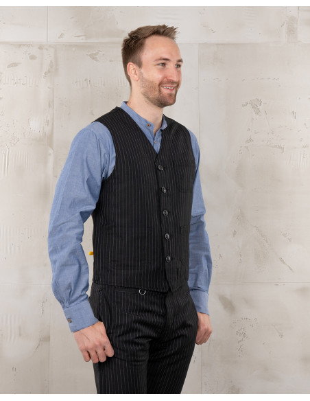 Black wool/linen vest with grey stripes - 1937 Roamer Vest Chicago black Pike Brothers