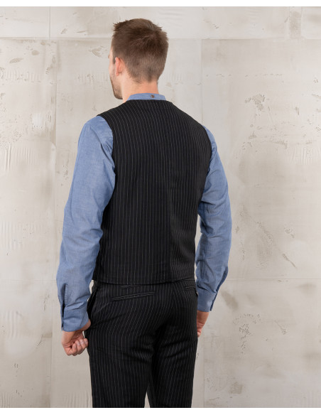 Black wool/linen vest with grey stripes - 1937 Roamer Vest Chicago black Pike Brothers