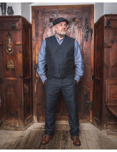 Blue wool/linen summer waistcoat with grey...
