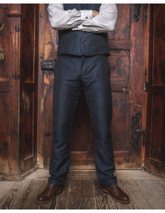 Zomerpantalon blauw linnen/wol met grijze strepen - 1923...