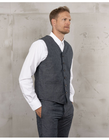 Gilet coton lin gris 1905 Hauler Vest smoke grey - Pike Brothers