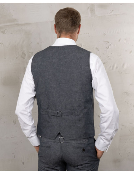 Grijs katoen-linnen gilet 1905 Hauler Vest smoke grey - Pike Brothers