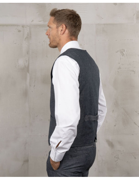 Grijs katoen-linnen gilet 1905 Hauler Vest smoke grey - Pike Brothers
