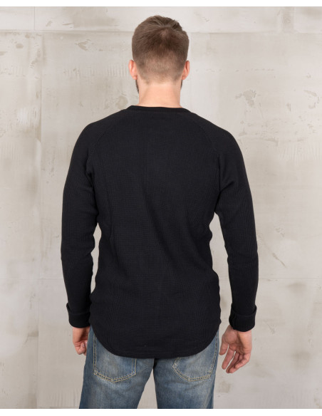 BLACK WAFFLE HENLEY T-SHIRT - 1936 WAFFLE SHIRT BLACK PIKE BROTHERS