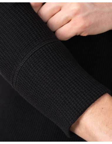 BLACK WAFFLE HENLEY T-SHIRT - 1936 WAFFLE SHIRT...