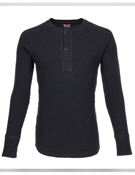 T-SHIRT HENLEY STRUKTURIERT METALLGRAU - 1936 WAFFLE SHIRT IRON GREY - PIKE BROTHERS