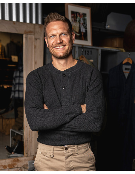 T-SHIRT HENLEY gaufré GRIS METAL- 1936 WAFFLE SHIRT IRON GREY - PIKE BROTHERS