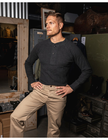 IRON GREY WAFFLE HENLEY T-SHIRT - 1936 WAFFLE...