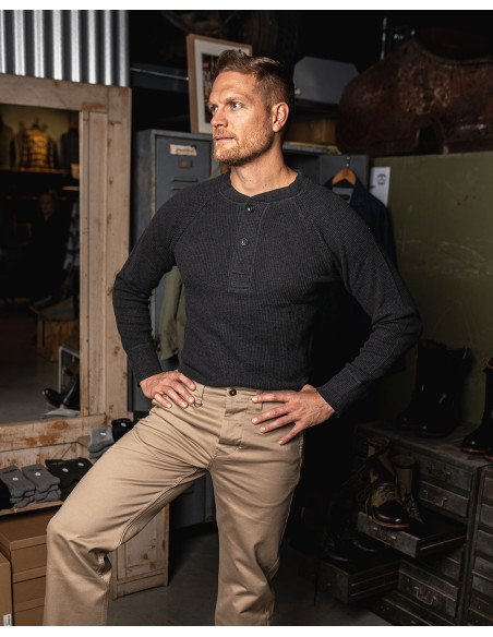 T-SHIRT HENLEY STRUKTURIERT METALLGRAU - 1936 WAFFLE SHIRT IRON GREY - PIKE BROTHERS