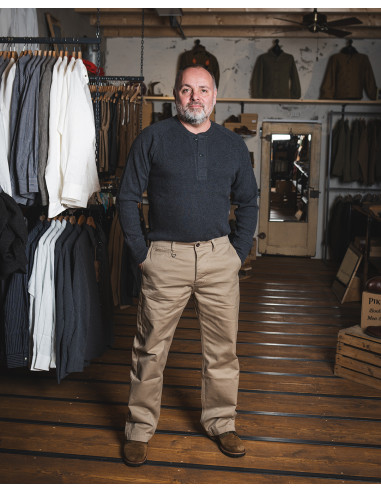 T-SHIRT HENLEY gaufré GRIS METAL- 1936 WAFFLE...