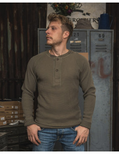 T-Shirt Henley Gaufré OD - 1936 Waffle Shirt Army Pike...