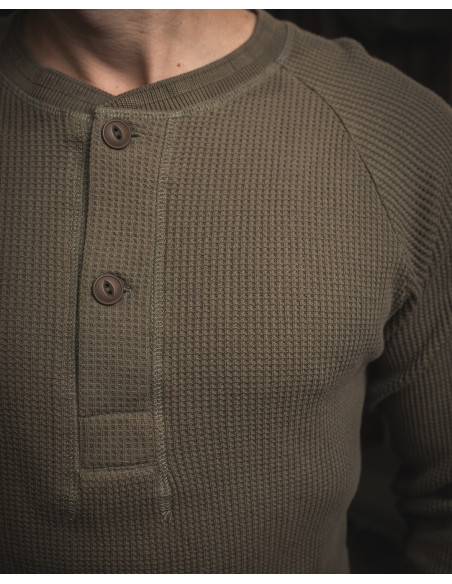 T-Shirt Henley Waffle OD - 1936 Waffle Shirt Army Pike Brothers