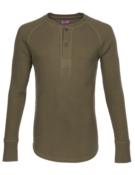 T-Shirt Henley Waffle OD - 1936 Waffle Shirt Army Pike Brothers