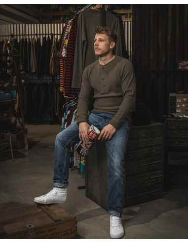 T-Shirt Henley Waffle OD - 1936 Waffle Shirt...