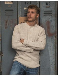 T-Shirt Henley Waffle Ecru - 1936 Waffle Shirt Natural...