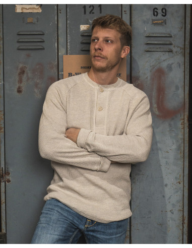 T-Shirt Henley Gaufré Ecru - 1936 Waffle Shirt...