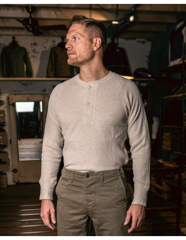 T-Shirt Henley Gaufré Ecru - 1936 Waffle Shirt...