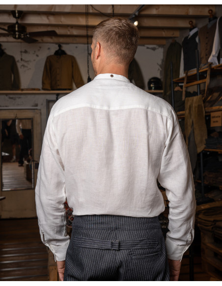 Chemise col mao 100% lin blanche - 1923 Buccanoy Shirt linen ecru Pike Brothers