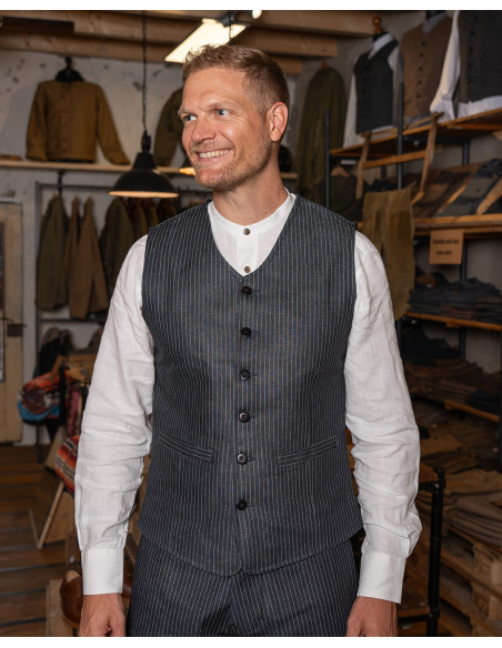 Weißes Leinenhemd mit Stehkragen 100 % Leinen – 1923 Buccanoy Shirt linen ecru Pike Brothers