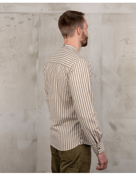 Grey 100% Cotton Mao Collar Shirt - 1923 Buccanoy Shirt Iwaki Grey - Pike Brothers