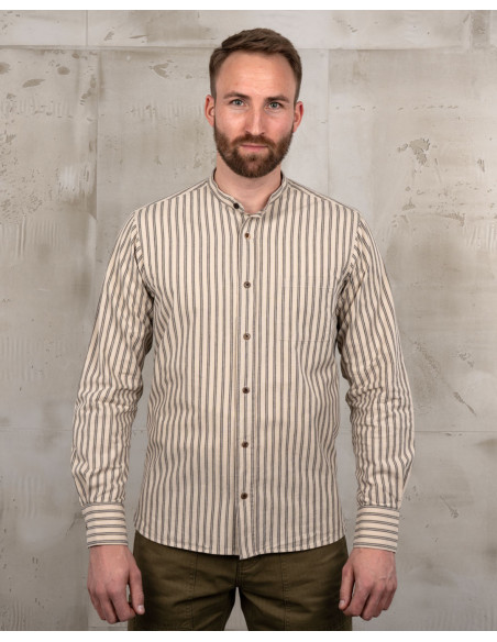 Grey 100% Cotton Mao Collar Shirt - 1923 Buccanoy Shirt Iwaki Grey - Pike Brothers