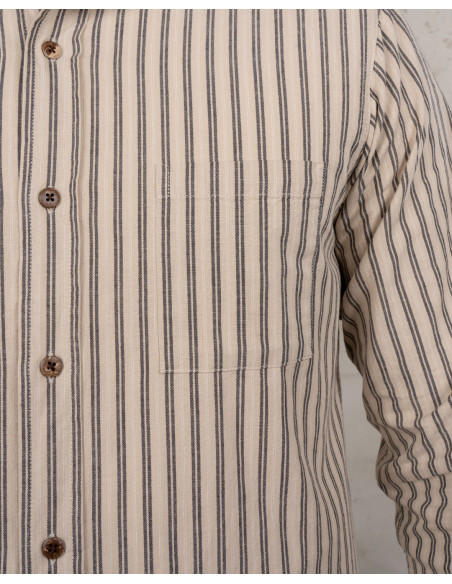 Grey 100% Cotton Mao Collar Shirt - 1923 Buccanoy Shirt Iwaki Grey - Pike Brothers