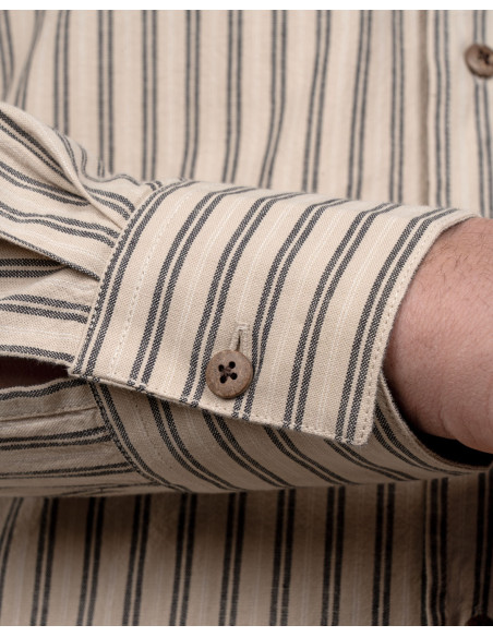 Grey 100% Cotton Mao Collar Shirt - 1923 Buccanoy Shirt Iwaki Grey - Pike Brothers