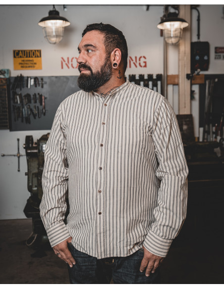 Grey 100% Cotton Mao Collar Shirt - 1923 Buccanoy Shirt Iwaki Grey - Pike Brothers