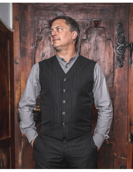 Overhemd met staande kraag 100% katoen - 1923 Buccanoy Shirt Stone chambray - Pike Brothers